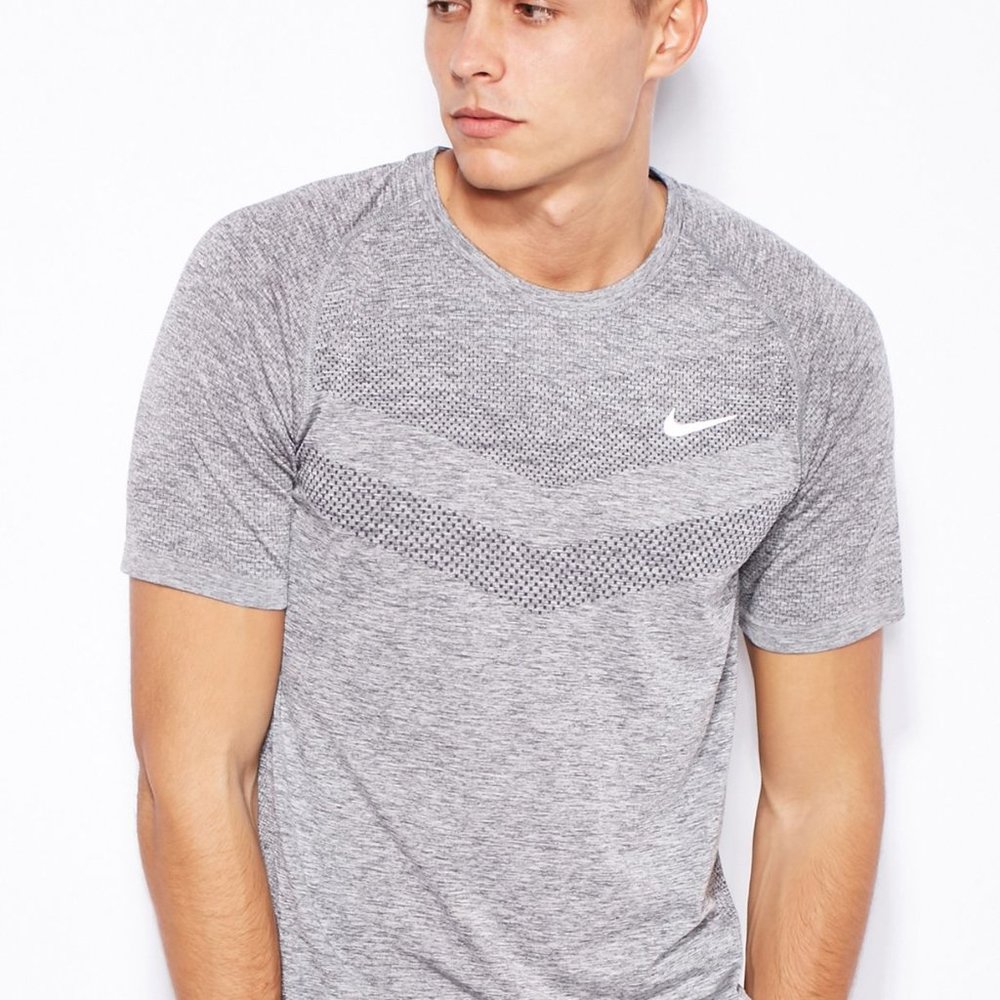 NIKE DRI FIT KNIT GREY HEATHERED RUNNING SHIRT (XL)
